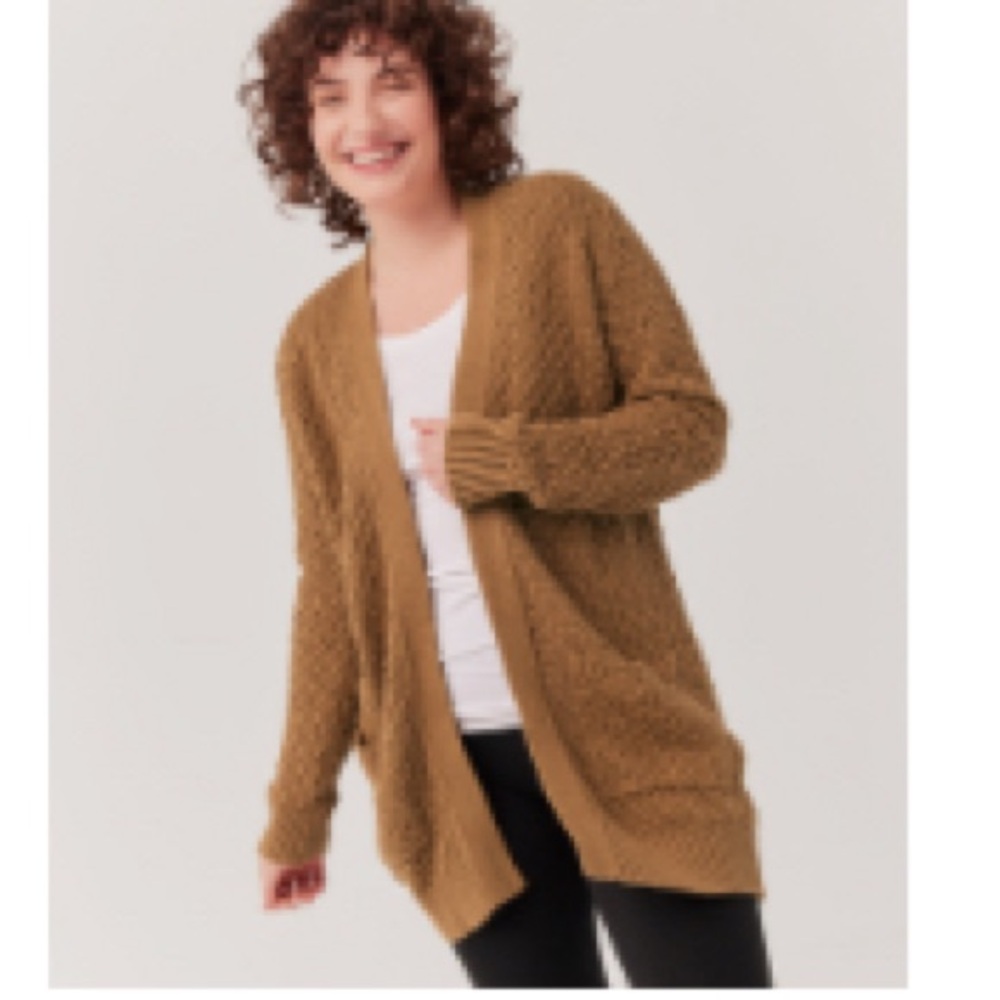 Pact size M women’s open knit camel cardigan 100% cotton
